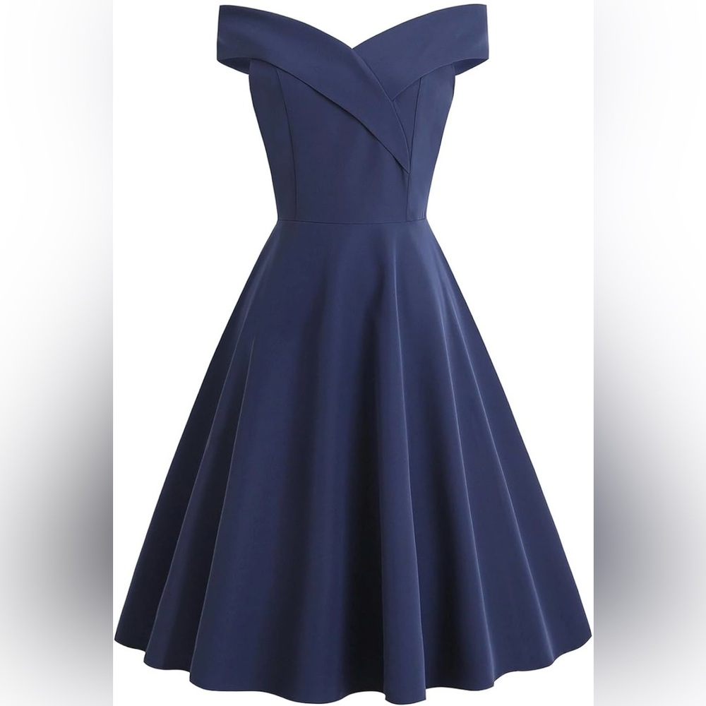 NWT Elegant Navy Off-Shoulder Dress